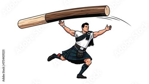 Highland Games: A stylized illustration captures the essence of a strong competitor executing a Caber toss, embodying the raw power and competitive spirit of traditional Highland games.