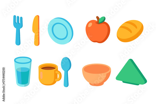 Food and drink flat icon set: culinary, beverage, kitchen, tableware collection