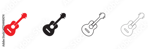 electric guitar icon set, acoustic guitar for music band vector art illustration, silhouette and line art
