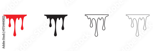 melting paint vector icon set, dripping paint splash vector art illustration, silhouette and line art