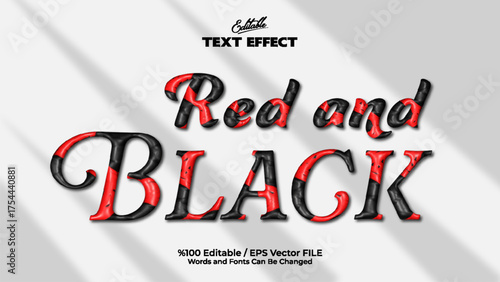 Red and black glossy text effect design with editable vector file for creative projects and graphic art