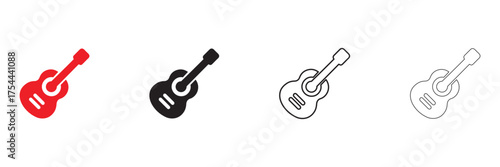 electric guitar icon set, acoustic guitar for music band vector art illustration, silhouette and line art