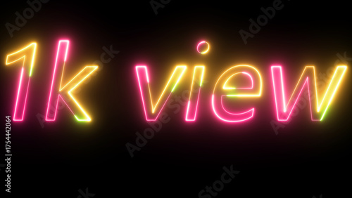 Colorful 3d text 1k view. 3d illustration on black background.1k view neon text