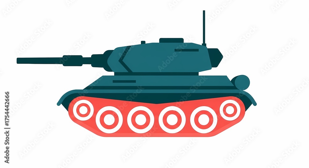 Fototapeta premium Vector illustration of blue and red tank with detailed design, isolated on white background, ideal for military themed educational materials