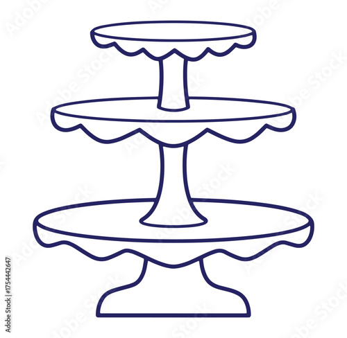 Elegant three tiered cake stand vector illustration with decorative scalloped edges