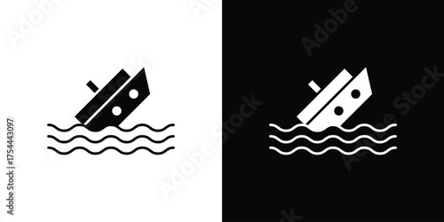 Sinking ship icon black silhouette pack. black and white icons