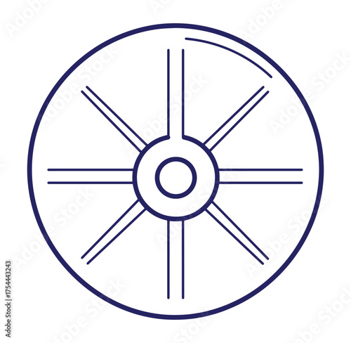 Simple blue circular wheel design with eight spokes and center circle on white background