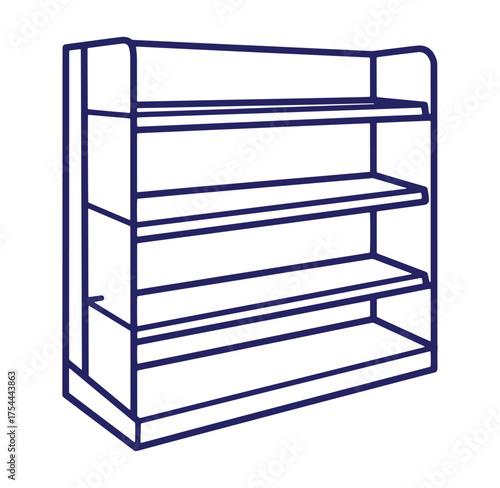 Simple vector illustration of an empty retail shelving unit with multiple tiers