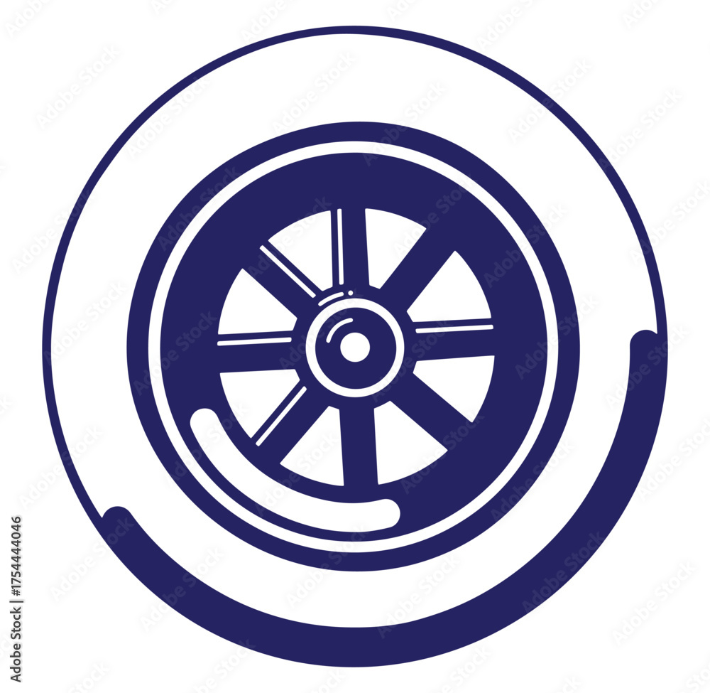 Obraz premium Vector illustration of a classic blue and white cartwheel design with a bold, simple style.