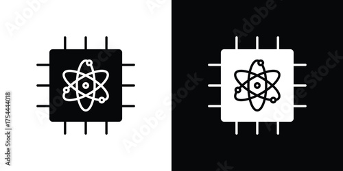 Quantum computing icon black silhouette pack. black and white icons