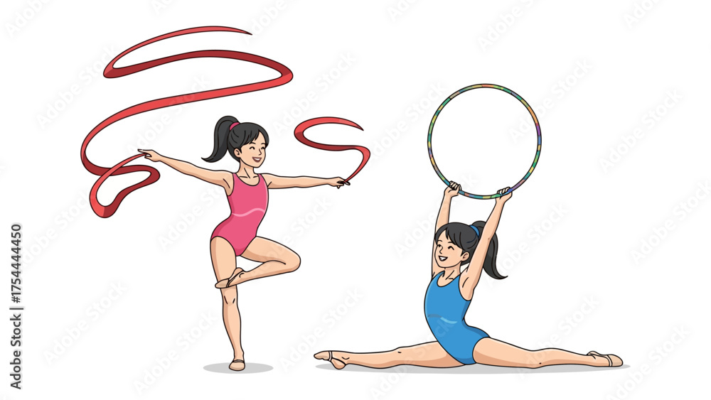 Εκτύπωση καμβά Grace in Motion: Depicting rhythmic gymnastics, two young female gymnasts demonstrate precision and artistry