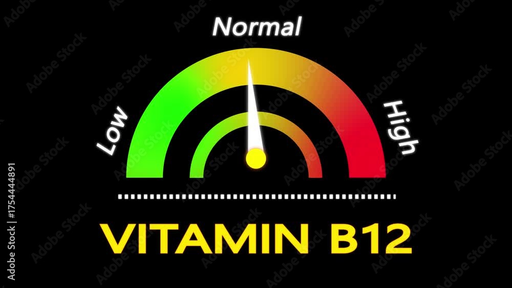 Vitamin B12 Deficiency Level Indicator Animation on black background ...