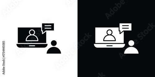 Online coaching icon black silhouette pack. black and white icons