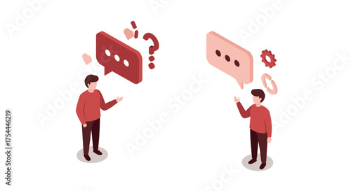 Isometric chat communication with speech bubbles and avatars in 3d digital format