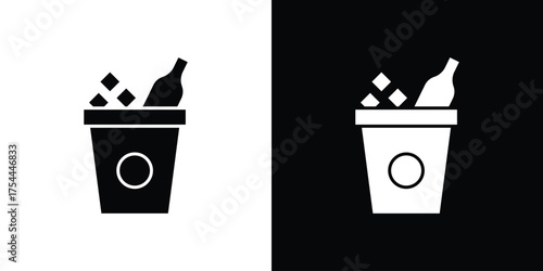 Ice bucket and bottle icon black silhouette pack. black and white icons