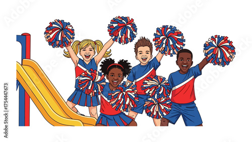 Cheerleader Cheerfulness: A vibrant group of spirited cheerleaders exuding enthusiasm as they wave their pom-poms in a display of playful excitement. The joyful expressions, radiant energy.