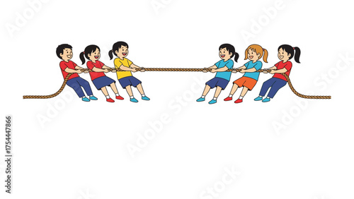 Tug-of-War: A dynamic scene of children engaged in a spirited tug-of-war competition, exemplifying teamwork, friendly rivalry, and the excitement of outdoor games.