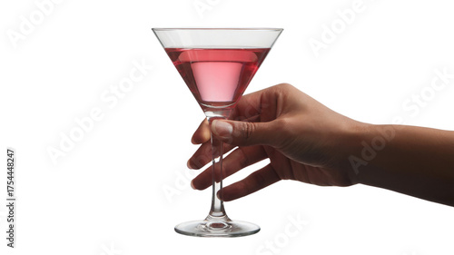 hand holding cocktail drink in transparent glass . Isolated on transparent background, png