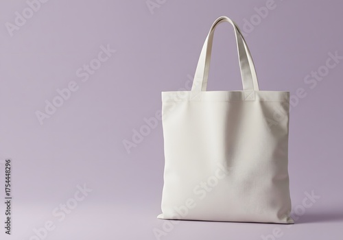 Minimal off-white canvas tote bag mockup on light purple background