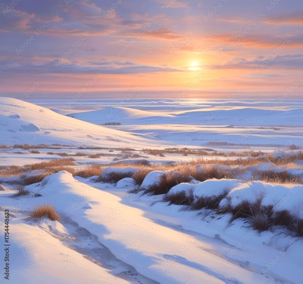 custom made wallpaper toronto digitalSnowy tundra at twilight, with pastel skies, icy ground textures