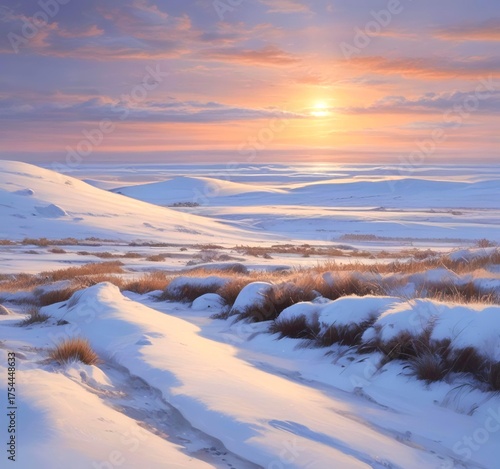 Wallpaper Mural Snowy tundra at twilight, with pastel skies, icy ground textures Torontodigital.ca