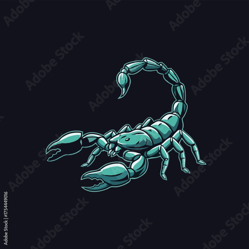 Stylized Teal Scorpion with Curled Tail and Claws Raised
