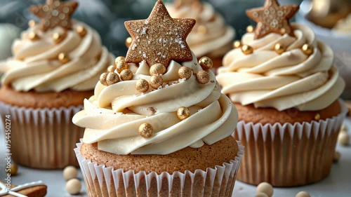 Festive gingerbread star cupcakes with swirling frosting highlight holiday spirit