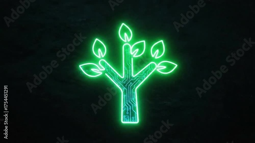 Wallpaper Mural Neon green circuit board tree glowing in darkness technology Torontodigital.ca