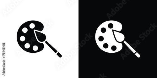 Artist color palette icon black silhouette pack. black and white icons