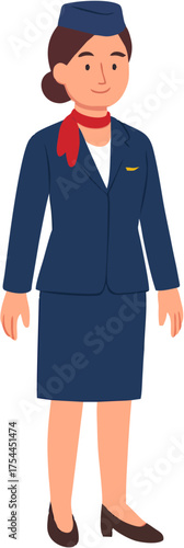 vektor illustration of a female, flight attendant standing in uniform on white backgroun