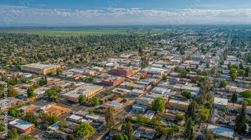 Visalia California Aerial View: Big Red Bulldozer Working in Grass Field
