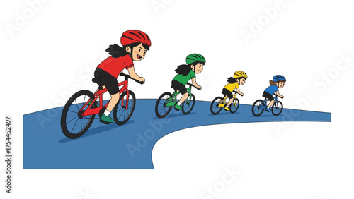 Bicycle Race: A group of young cyclists are competitively riding their bicycles along a track. The scene exudes energy and thrill of the race, a vibrant display of determination and sport