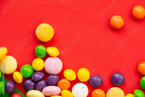 Candy on the red background
