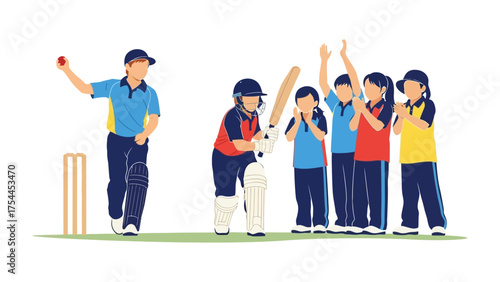 Cricket Game Moments: A vibrant illustration captures the intense moments of a cricket game, with a bowler in action and a batsman ready to strike.
