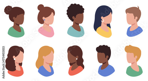 Diverse profile silhouettes of people in flat style on white background