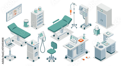 Isometric medical equipment set for modern healthcare facilities