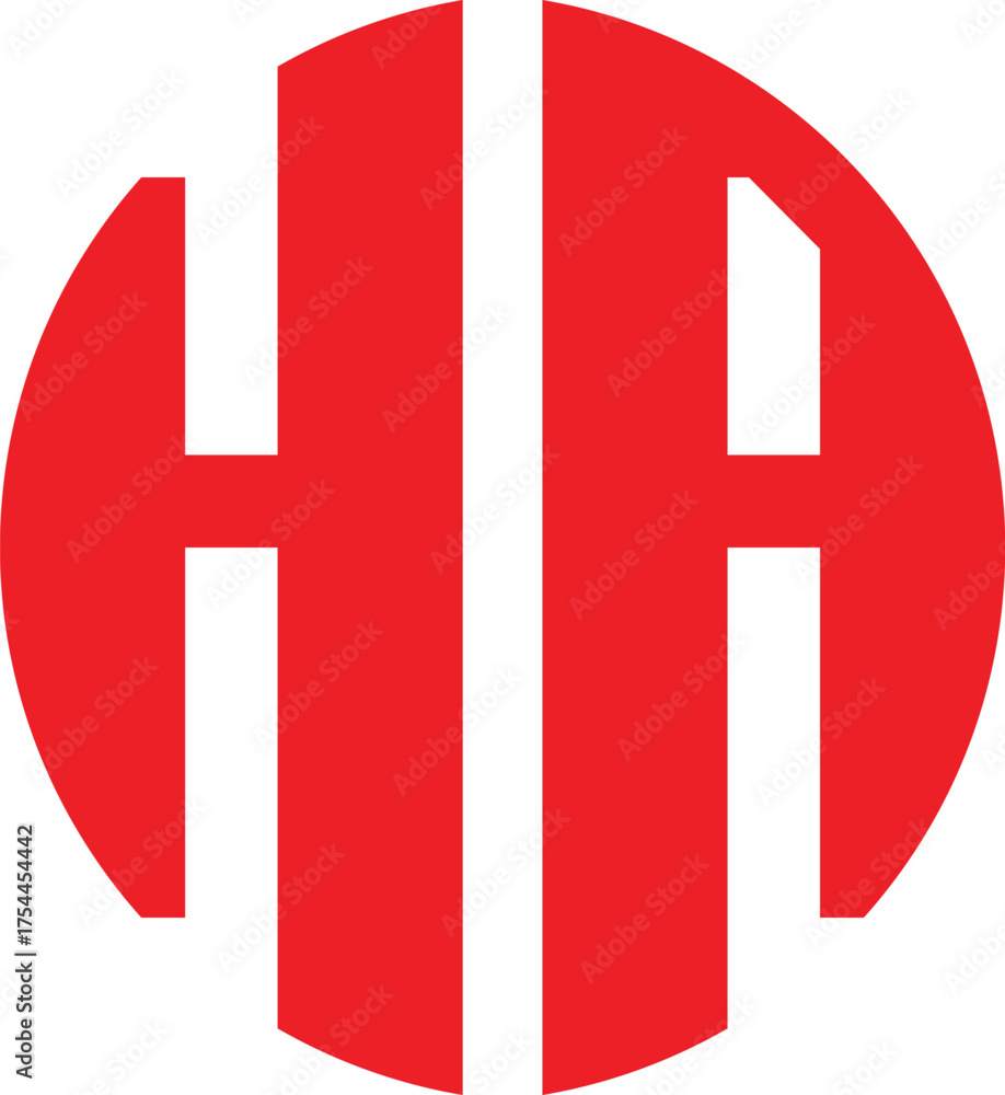 Obraz premium Red Circle Logo with Two Capital 'H' Letters A Simple and Bold Graphic Design for Brands