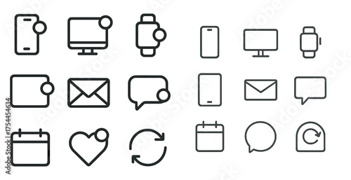 Communication devices line icons set – linear, outline, technology and gadgets symbols