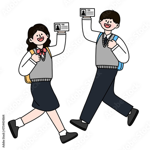 수능 수험표 교복 학생 캐릭터 라인드로잉 일러스트(test school student character line drawing illulstration)