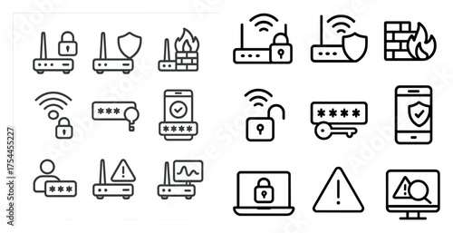 Cybersecurity and privacy icons set – outline, linear, data protection symbols
