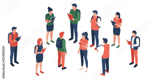 Isometric group of diverse young students engaged in collaborative discussion