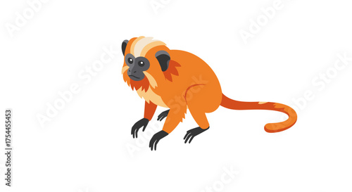 Golden lion tamarin in bold colors: a vibrant jungle creature in flat design