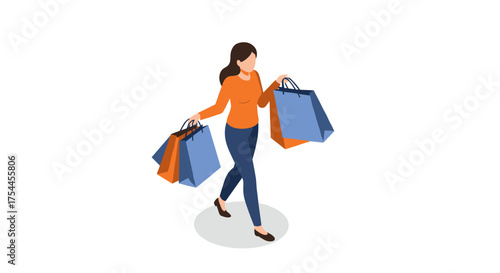 Woman shopping bags isometric design