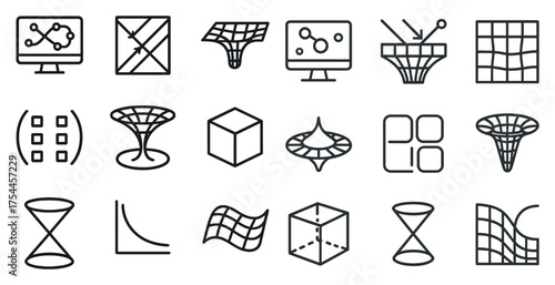 Mathematics and geometry linear icons set – line, outline, mathematical symbols