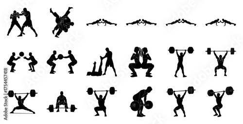 Athletic silhouettes in various sports and exercises