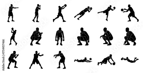 Basketball player action poses silhouette