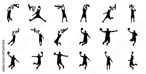 Basketball players dunking and shooting silhouette