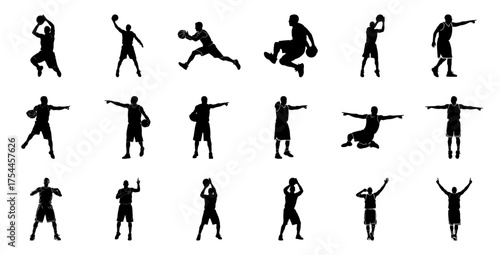 Basketball players in action poses silhouette sport
