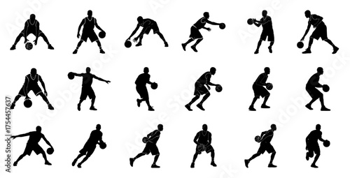 Basketball players in action silhouette dribbling