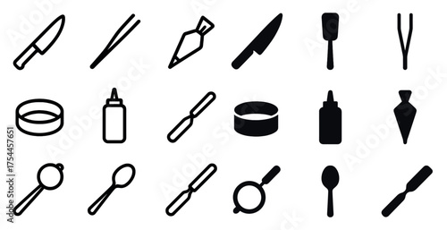 Cooking tools outline icons set – kitchen, utensils, culinary symbols for chefs